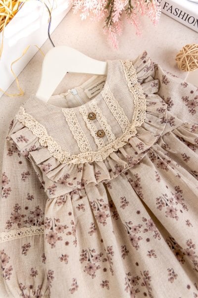 Çiçek Desenli Fırfırlı !00% Pamuk Şık Kız Bebek Elbise