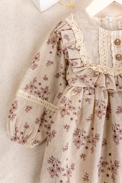 Çiçek Desenli Fırfırlı !00% Pamuk Şık Kız Bebek Elbise