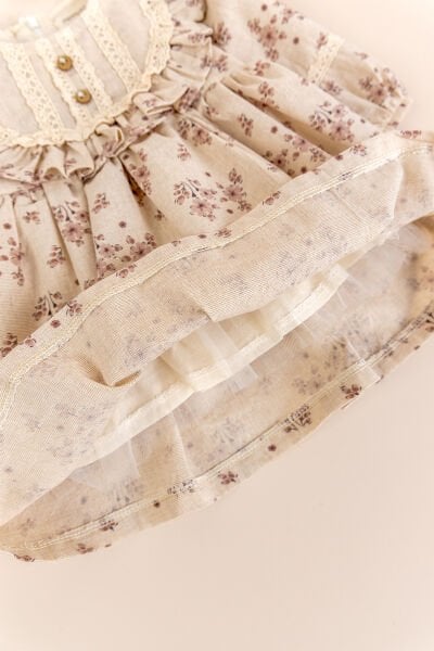 Çiçek Desenli Fırfırlı !00% Pamuk Şık Kız Bebek Elbise