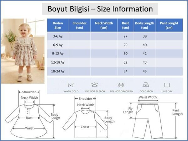 Çiçek Desenli Fırfırlı !00% Pamuk Şık Kız Bebek Elbise