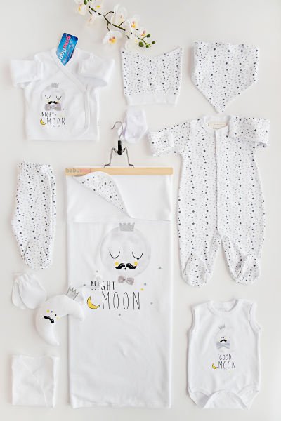 Babymod Layette Ay Figürlü Erkek Bebek Hastane Çıkışı Zıbın Seti