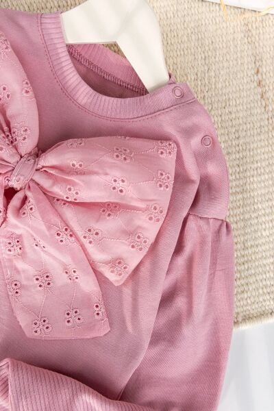 Fiyonklu 100% Pamuk 2'li Kız Bebek  Takım Pembe