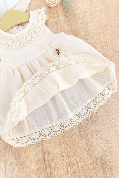 Dantelli Güpür Yakalı Yazlık Askılı Kız Bebek Elbise