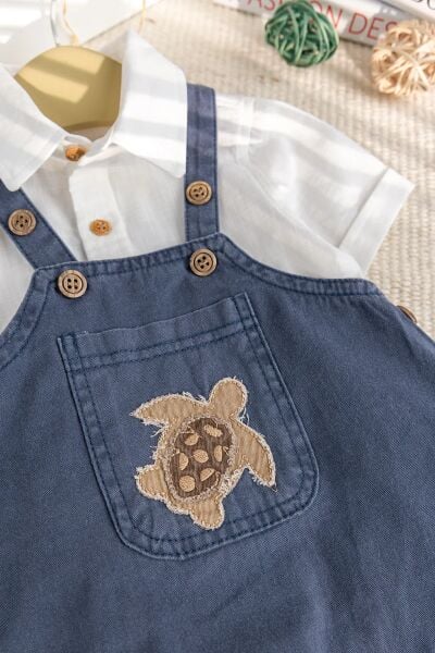 Fiğürlü Denim Şık Yazlık Erkek Bebek Salopet Tulum Takım