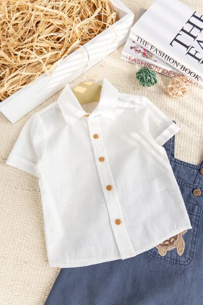 Fiğürlü Denim Şık Yazlık Erkek Bebek Salopet Tulum Takım