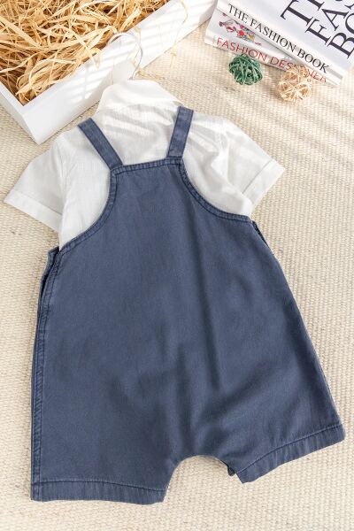 Fiğürlü Denim Şık Yazlık Erkek Bebek Salopet Tulum Takım