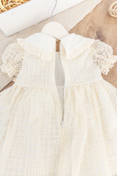 Brodeli Kısa Kollu Yazlık Kız Bebek Tül Elbise