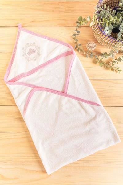 Taç İşlemeli Kız/Erkek Bebek Silinme Havlusu PEMBE -  Tek Ebat