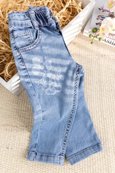 Fiğürlü Denim Pamuku  Şık Kot Kız Bebek Pantolon