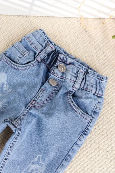 Fiğürlü Denim Pamuku  Şık Kot Kız Bebek Pantolon