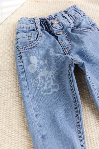 Fiğürlü Denim Pamuku  Şık Kot Kız Bebek Pantolon