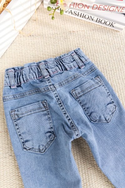 Fiğürlü Denim Pamuku  Şık Kot Kız Bebek Pantolon