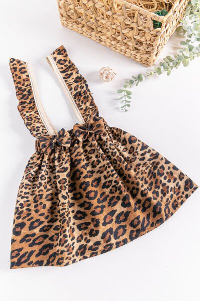 Leopar Desenli Kız Çocuk Salopet Elbise