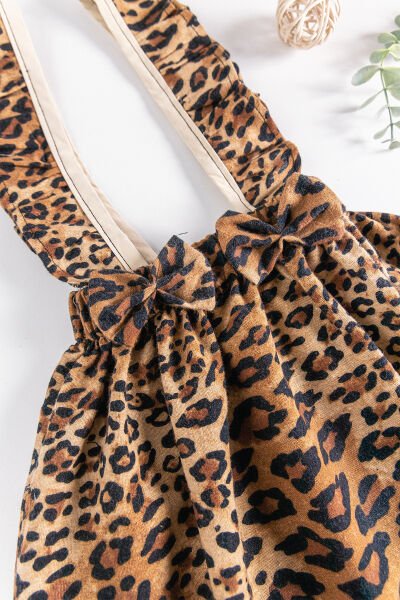 Leopar Desenli Kız Çocuk Salopet Elbise