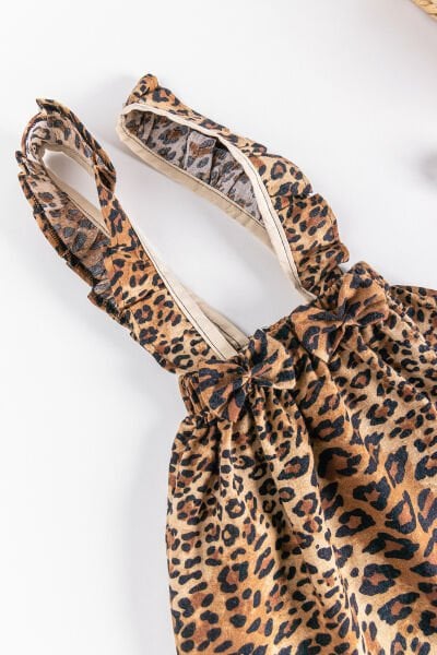 Leopar Desenli Kız Çocuk Salopet Elbise