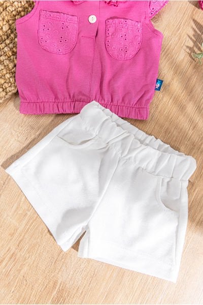 Güpürlü Fırfırlı Yazlık 2'li Kız Bebek Takım