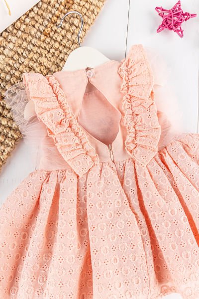 Fırfırlı Tüllü Sırt Dekolteli Yazlık Kız Bebek Elbise