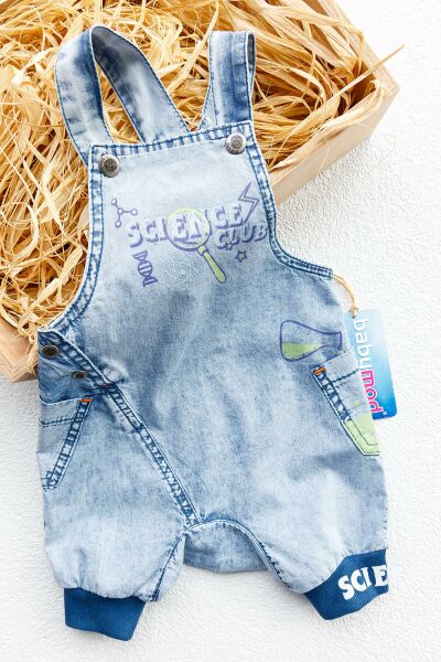 Denim Kumaş Cep Detaylı Erkek Bebek Kot Tulum Salopet