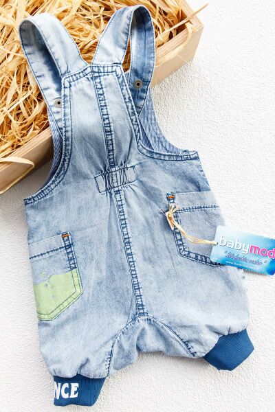 Denim Kumaş Cep Detaylı Erkek Bebek Kot Tulum Salopet