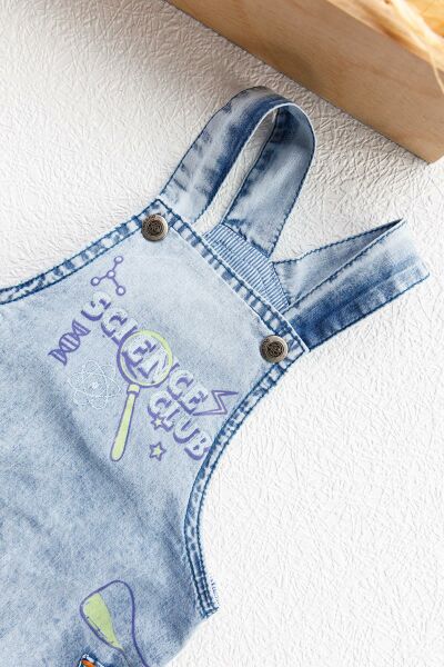 Denim Kumaş Cep Detaylı Erkek Bebek Kot Tulum Salopet