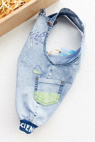 Denim Kumaş Cep Detaylı Erkek Bebek Kot Tulum Salopet