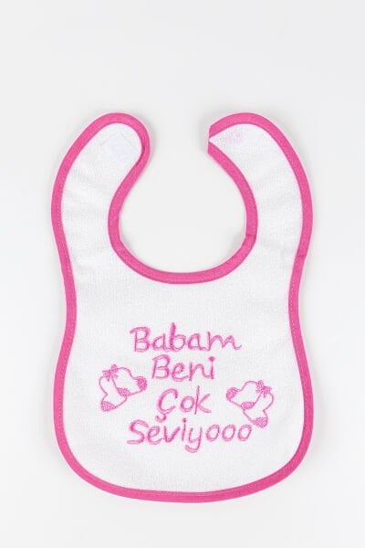 Babam Beni Çok Seviyo Yazılı Kız Bebek Mama Önlüğü