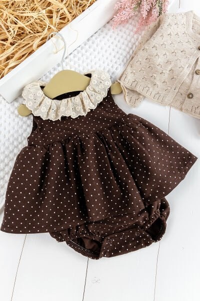 Bolero Hırkalı Puantiye Desenli Kız Bebek Elbise Bebek Tulum
