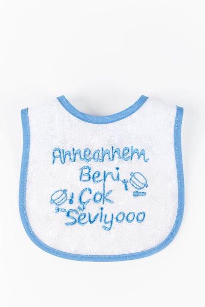 Anneannem Beni Çok Seviyo Yazılı Erkek Bebek Su Geçirmez Mama Önlüğü