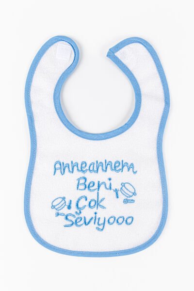 Anneannem Beni Çok Seviyo Yazılı Erkek Bebek Su Geçirmez Mama Önlüğü