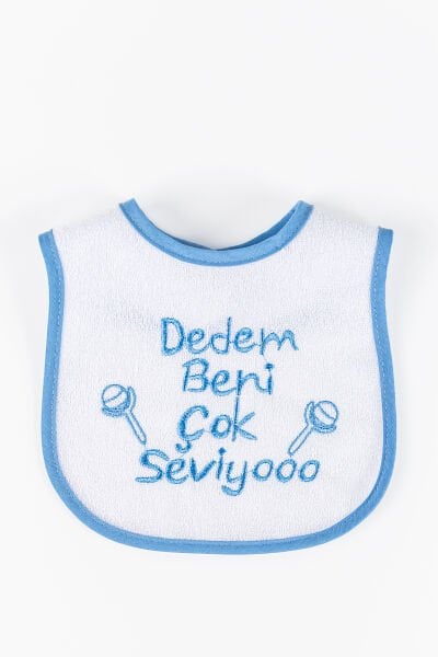 Dedem Beni Çok Seviyo Yazılı Erkek Bebek Su Geçirmez Mama Önlüğü