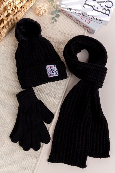 Ponponlu 9-15 Yaş Kız Çocuk Atkı Bere Eldiven Takımı