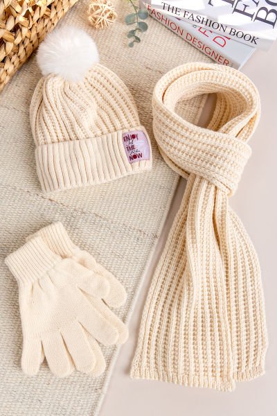 Ponponlu 9-15 Yaş Kız Çocuk Atkı Bere Eldiven Takımı