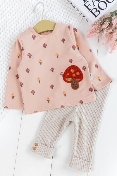 Mantar Desenli Somon 2'li Pamuklu Kız Bebek Takım
