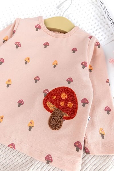 Mantar Desenli Somon 2'li Pamuklu Kız Bebek Takım