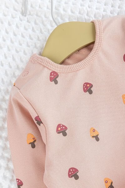 Mantar Desenli Somon 2'li Pamuklu Kız Bebek Takım