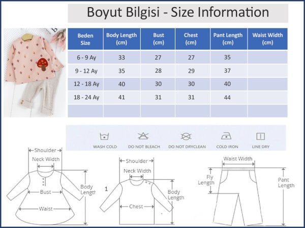 Mantar Desenli Somon 2'li Pamuklu Kız Bebek Takım