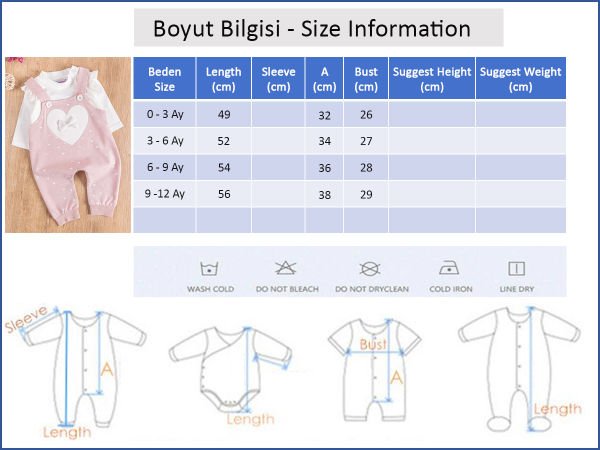Kalp Desenli Fiyonklu Kız Bebek Tulum Salopet Takım