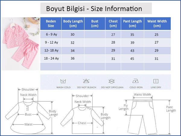 Puantiye Desenli Önden Düğmeli Kız Bebek Pijama Takımı PEMBE -  12-18 AY