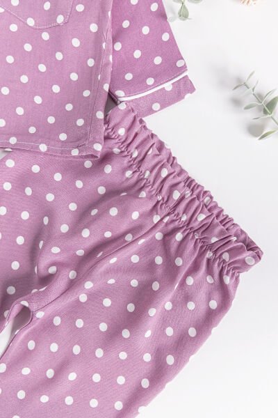 Puantiye Desenli Önden Düğmeli Kız Bebek Pijama Takımı MOR -  6-9 AY