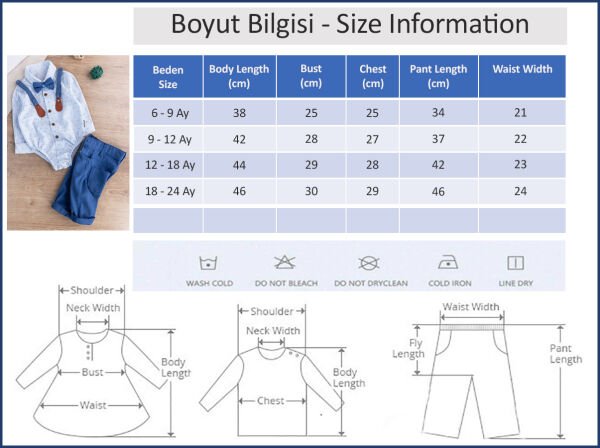 Papyonlu Pantolon Askılı Zıbın Gömlekli Erkek Bebek Takım İndigo -  9-12 AY