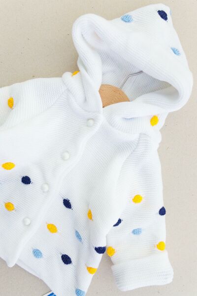 Kapüşonlu Çift Katlı Triko Erkek Bebek Hırka BEYAZ -  6-9 AY