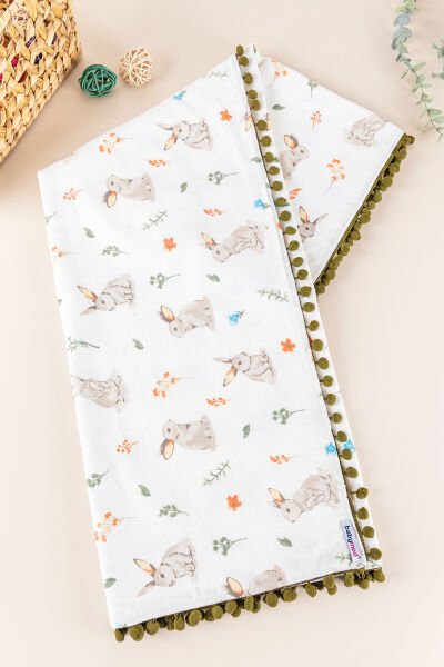 Tavşan Desenli Çift Katlı Pazen Bebek Battaniye