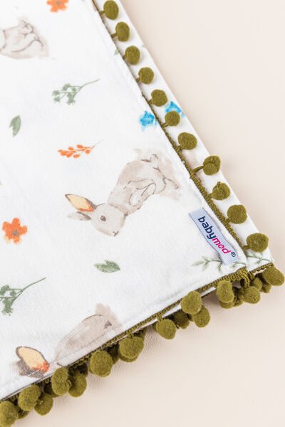 Tavşan Desenli Çift Katlı Pazen Bebek Battaniye
