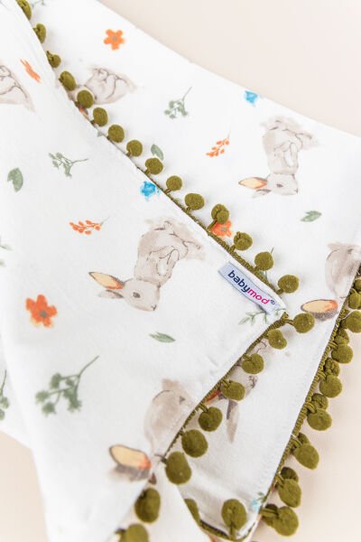 Tavşan Desenli Çift Katlı Pazen Bebek Battaniye