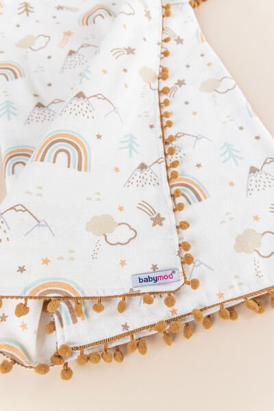 Gökkuşağı Desenli Çift Katlı Pazen Bebek Battaniye