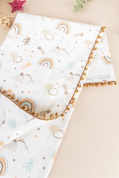 Gökkuşağı Desenli Çift Katlı Pazen Bebek Battaniye