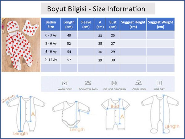 Kalp Desenli Şapkalı Kız Bebek Tulum Takım