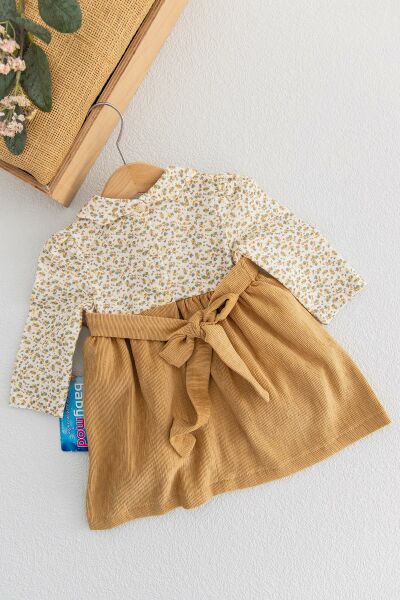 Gömlek Detaylı Kadife Etekli Kız Bebek Elbise