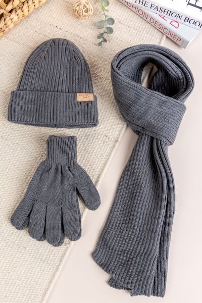 Garson Model  9-15 Yaş Erkek Çocuk Atkı Bere Eldiven Takımı