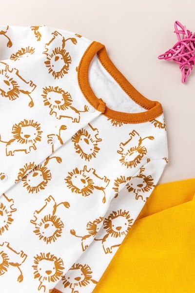 Aslan Figürlü Uzun Kollu 3'lü Erkek Bebek Tulum Takım